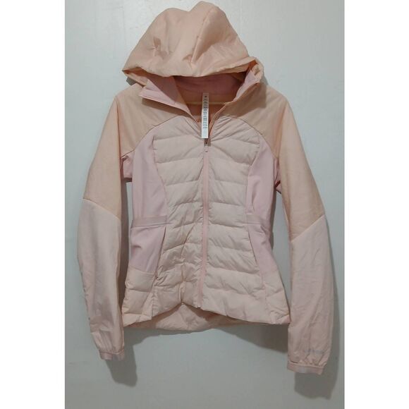 Lululemon women Sz 10 down for it all white goose down lightweight jacket peach - Picture 2 of 9